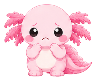 A slightly worried pink axolotl companion